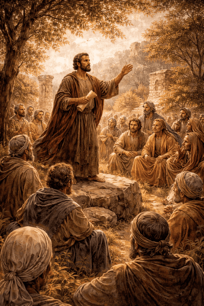 Pablo predica multitudapóstol iglesia