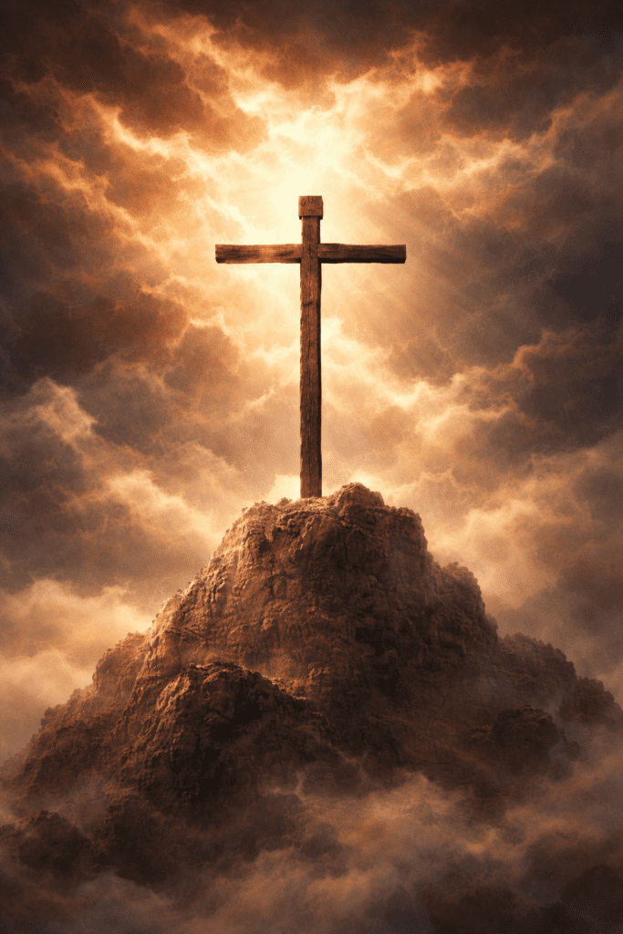 Cruz en monte sol rayo desde el cielo de Jesús